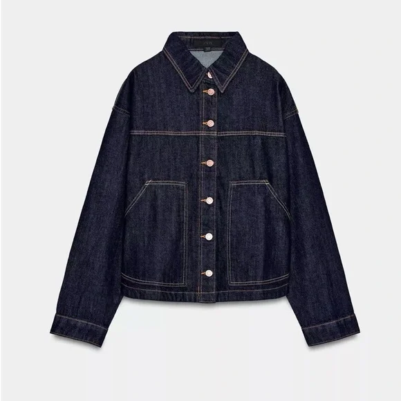 Zara Dark Indigo Denim Jean Jacket - Picture 1 of 3